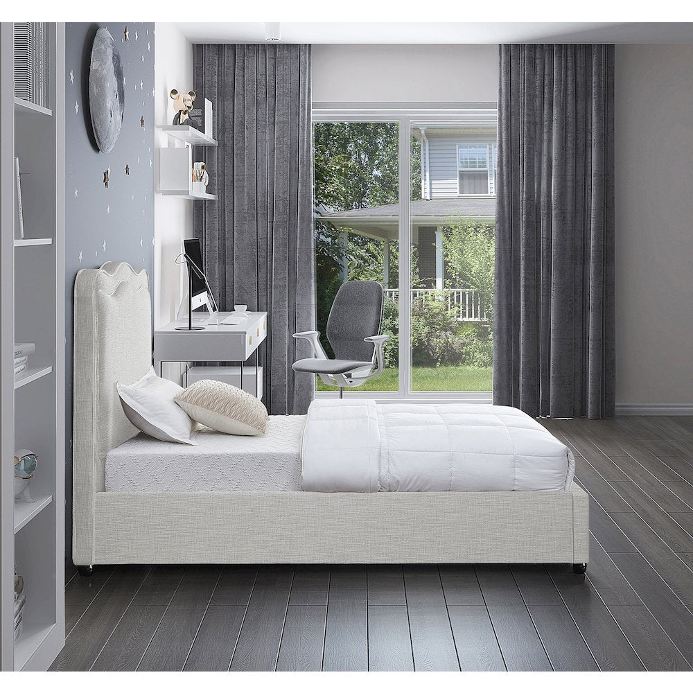 Felix Cream Linen Textured Fabric Twin Bed