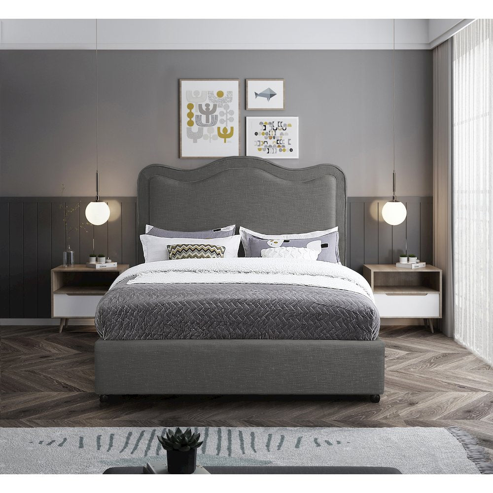 Felix Grey Linen Textured Fabric King Bed