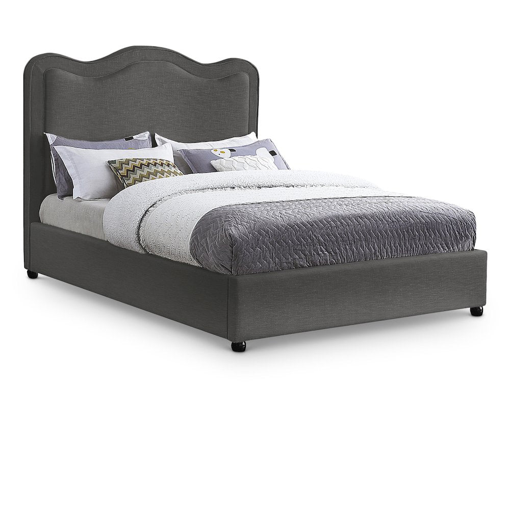 Felix Grey Linen Textured Fabric Queen Bed