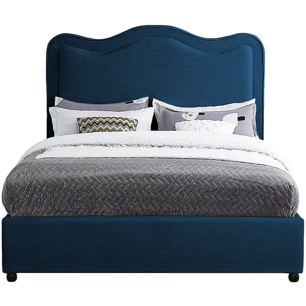 Felix Navy Linen Textured Fabric King Bed
