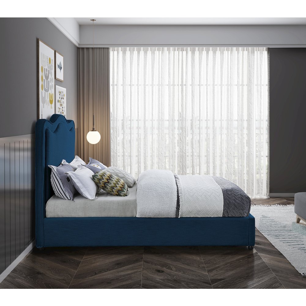 Felix Navy Linen Textured Fabric King Bed