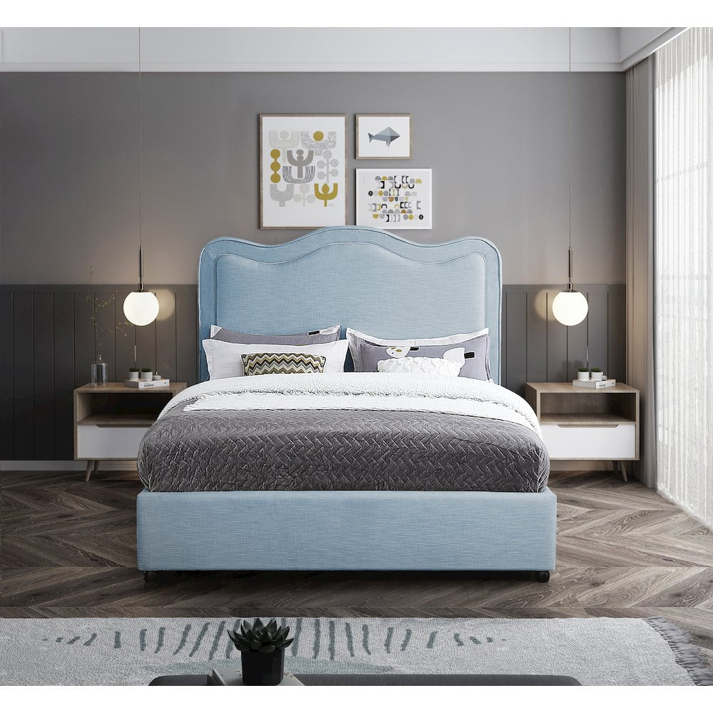 Felix Light Blue Linen Textured Fabric Full Bed
