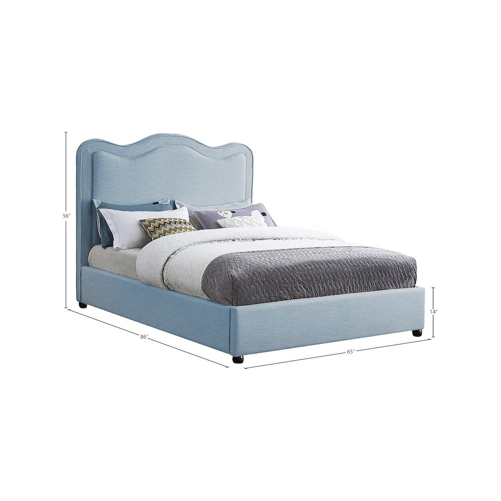 Felix Light Blue Linen Textured Fabric Queen Bed