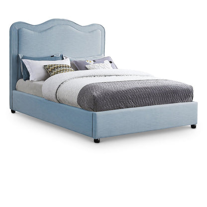 Felix Light Blue Linen Textured Fabric Queen Bed