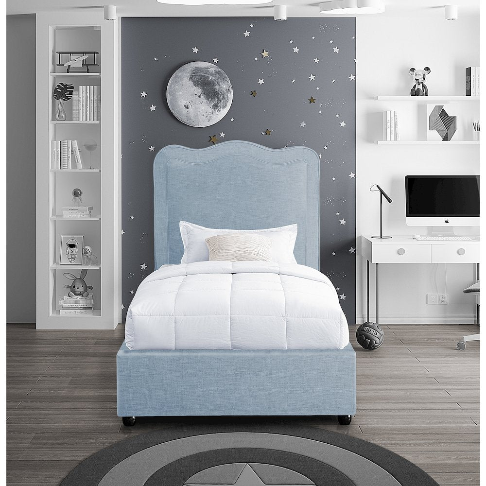 Felix Light Blue Linen Textured Fabric Twin Bed