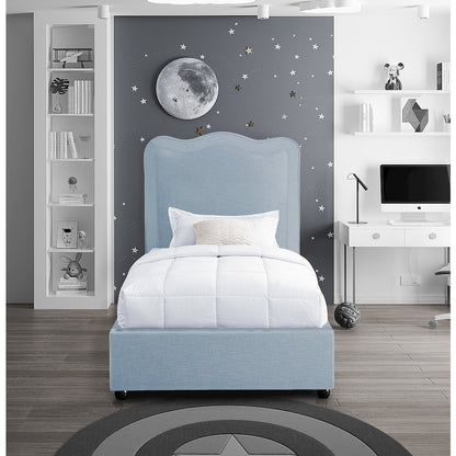 Felix Light Blue Linen Textured Fabric Twin Bed