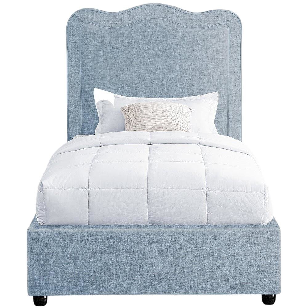 Linen Textured Fabric Platform Bed, Light Blue Linen Textured Fabric