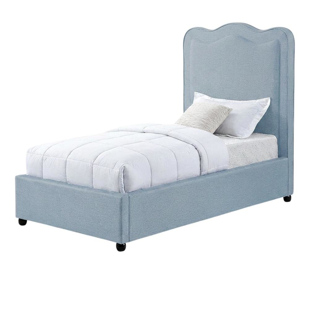 Linen Textured Fabric Platform Bed, Light Blue Linen Textured Fabric