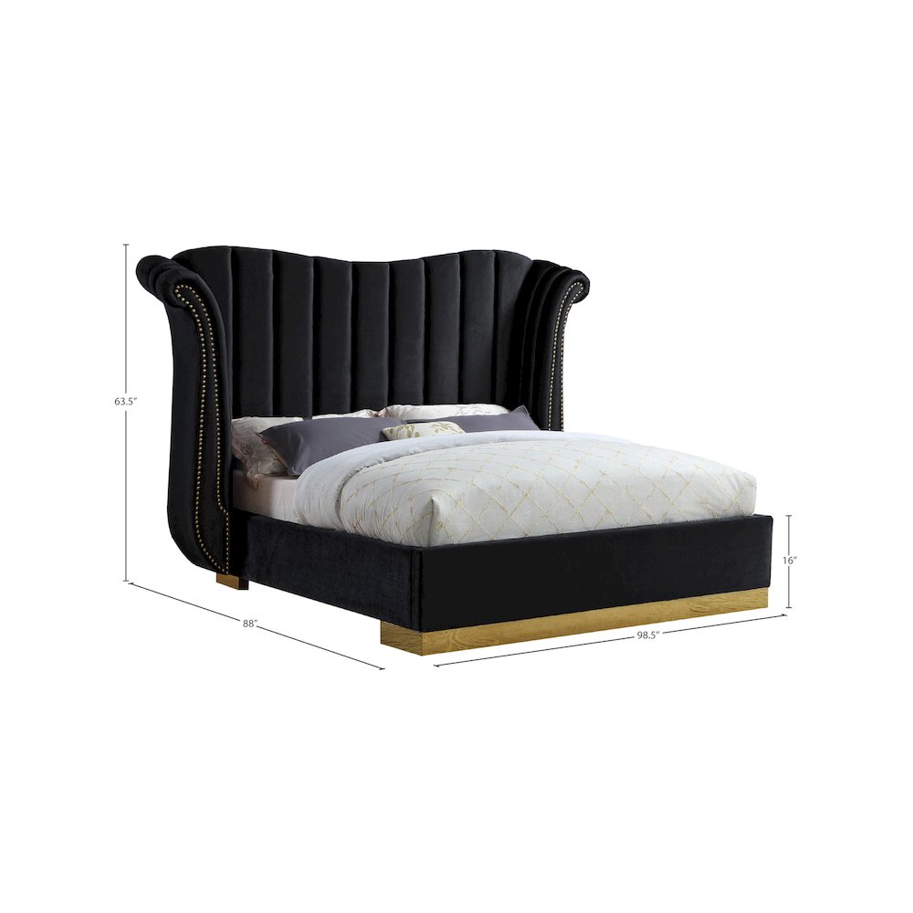 Flora Black Velvet King Bed