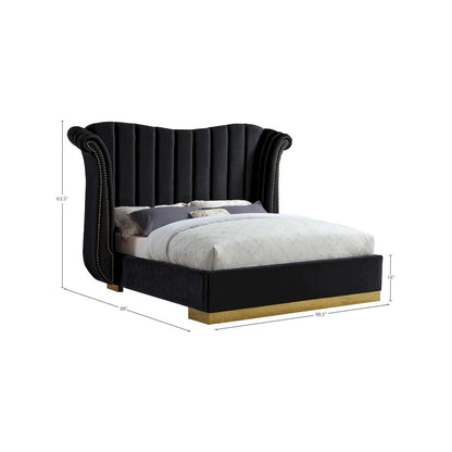 Flora Black Velvet King Bed