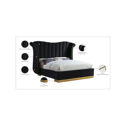Flora Black Velvet King Bed