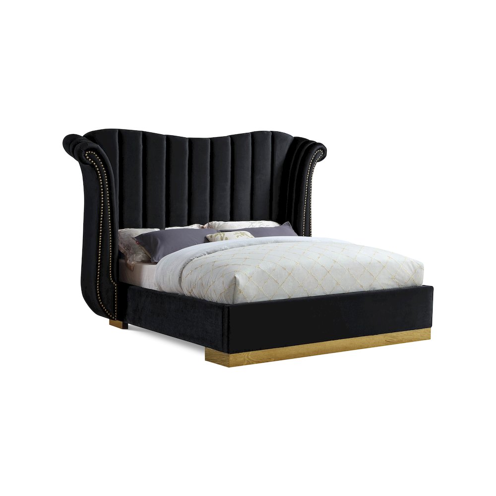 Flora Black Velvet King Bed
