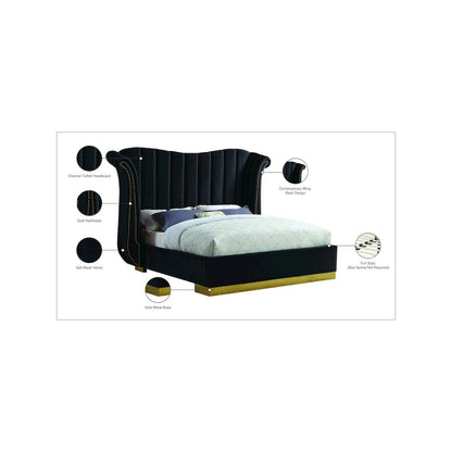 Flora Black Velvet Queen Bed