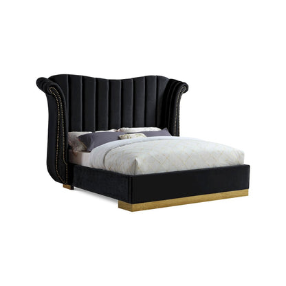 Flora Black Velvet Queen Bed