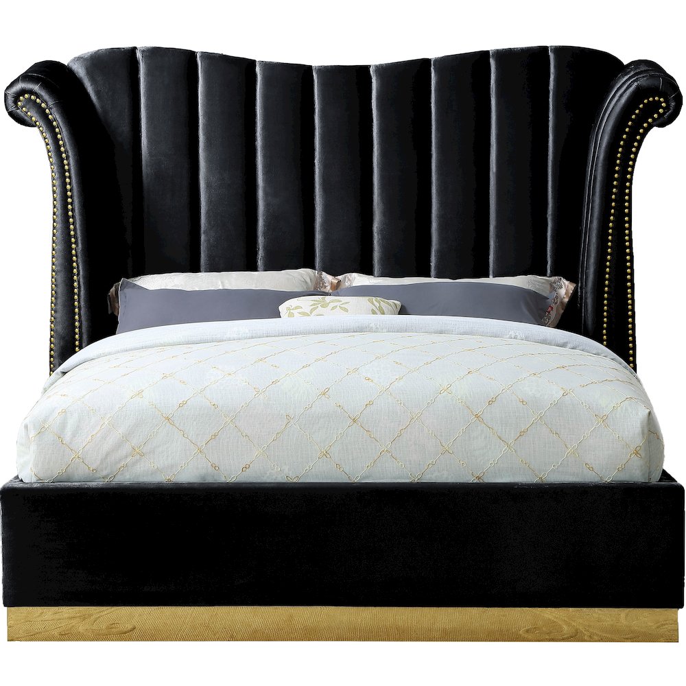 Flora Black Velvet Queen Bed