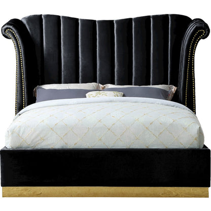 Flora Black Velvet Queen Bed