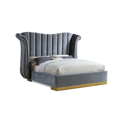 Flora Grey Velvet Queen Bed