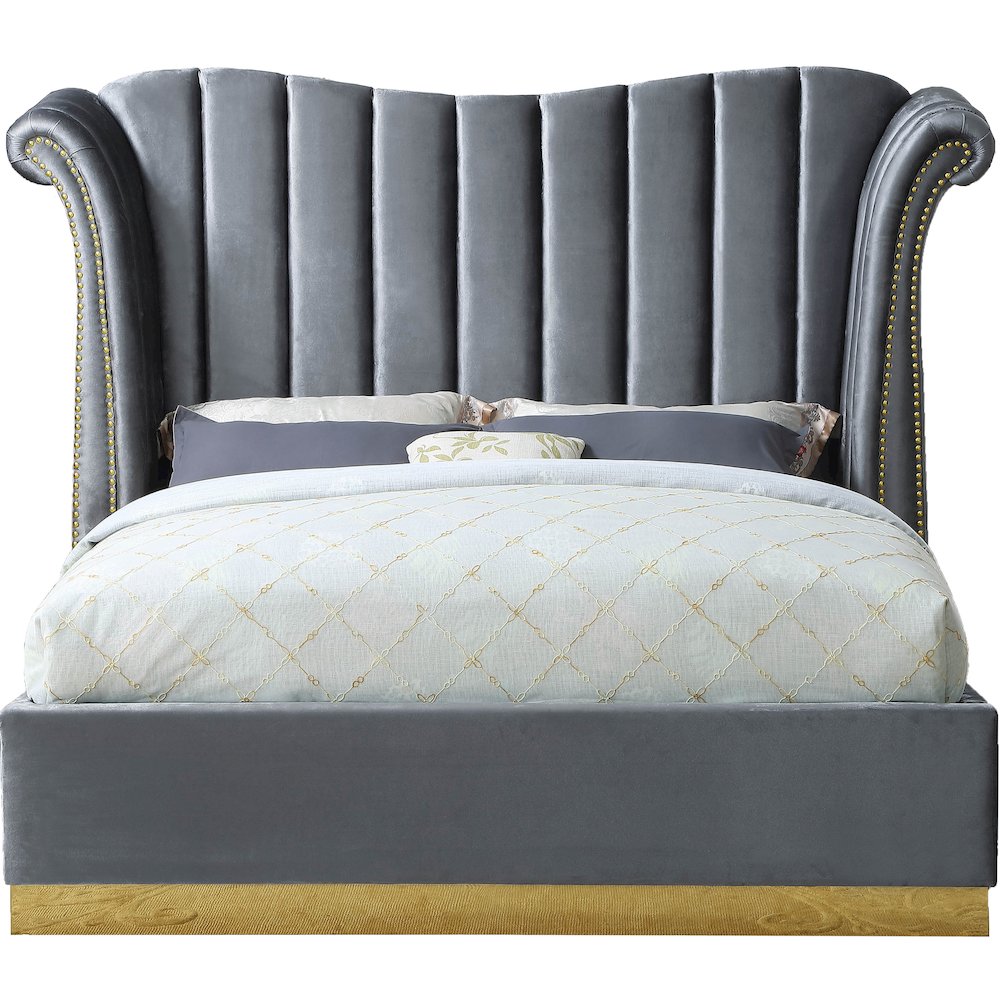 Flora Grey Velvet Queen Bed