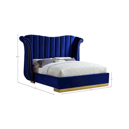 Flora Navy Velvet Queen Bed