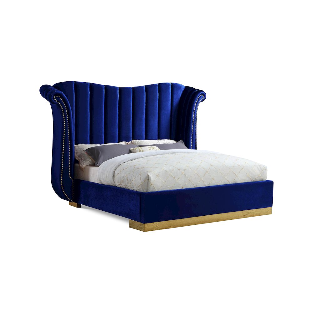 Flora Navy Velvet Queen Bed