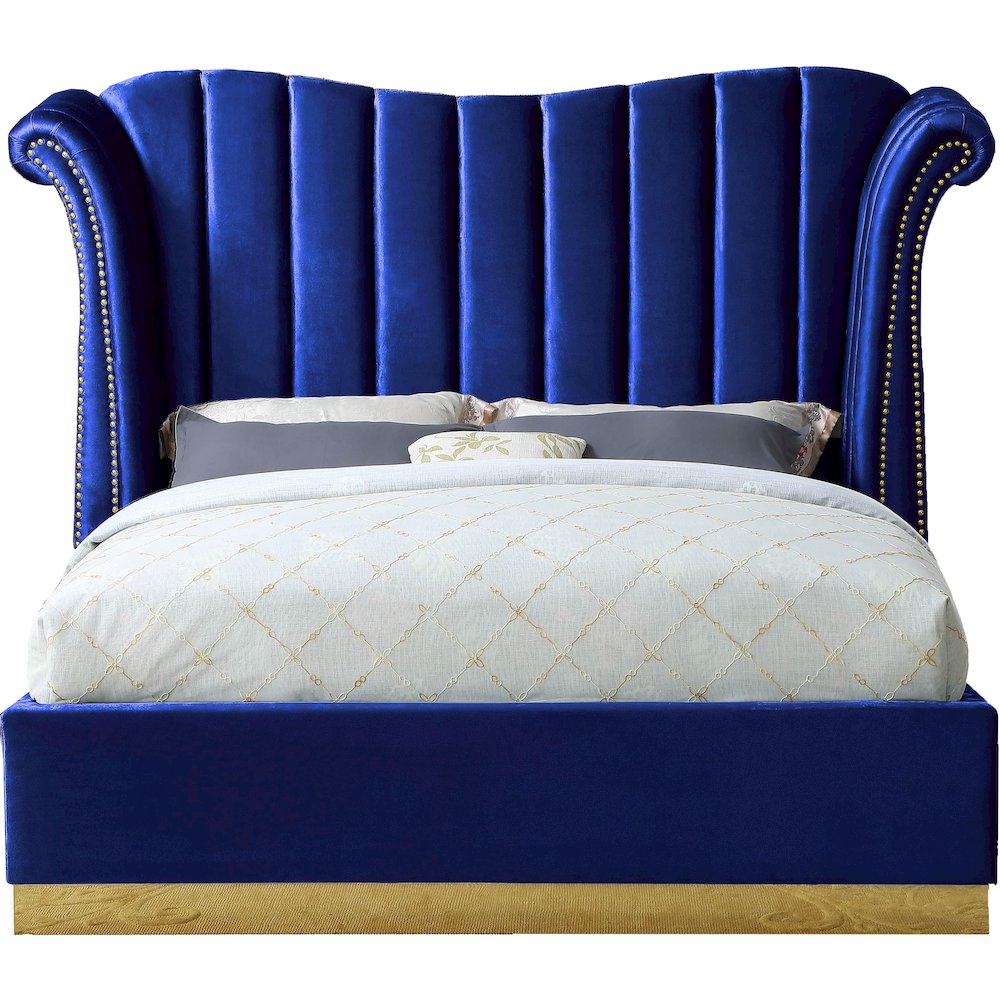 Flora Navy Velvet Queen Bed
