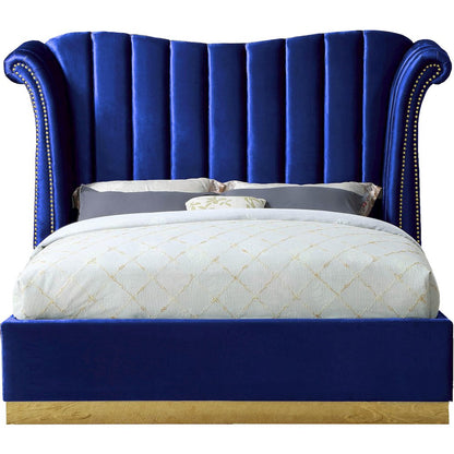 Flora Navy Velvet Queen Bed