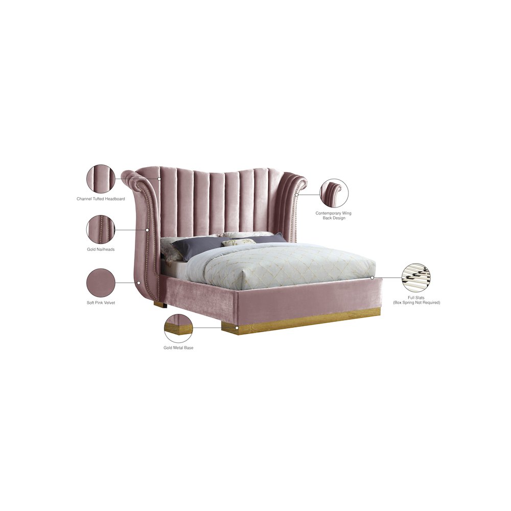 Flora Pink Velvet Queen Bed