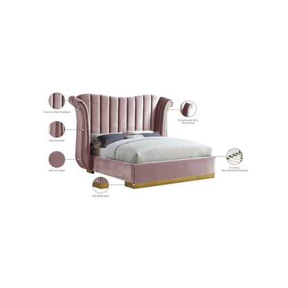 Flora Pink Velvet Queen Bed