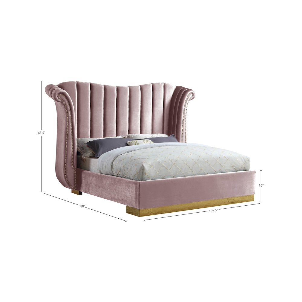 Flora Pink Velvet Queen Bed