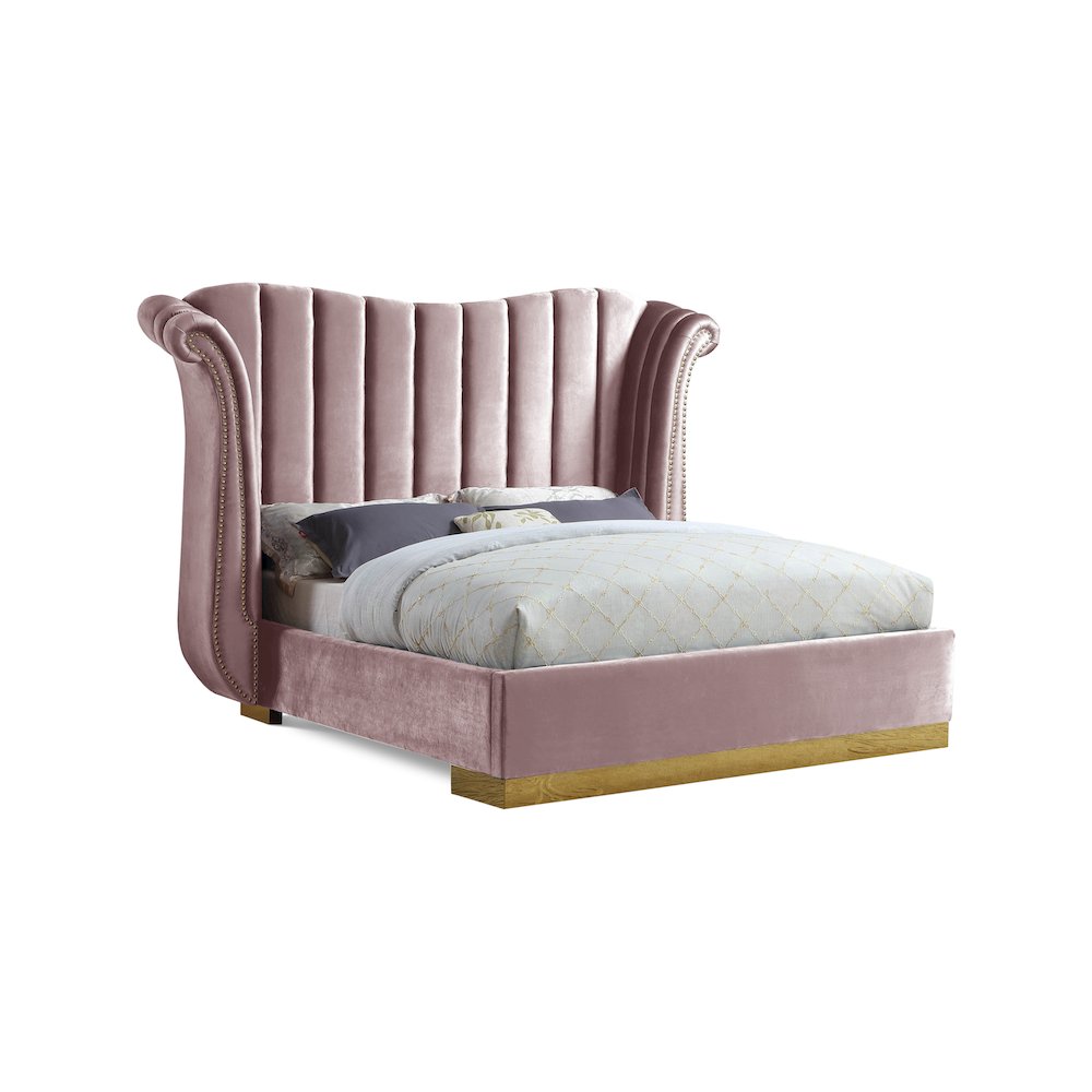 Flora Pink Velvet Queen Bed