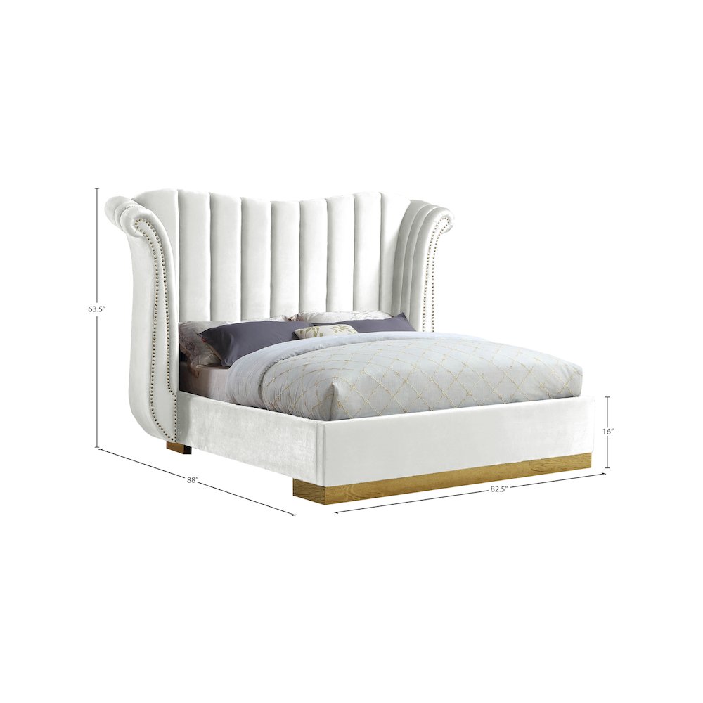 Flora White Velvet Queen Bed