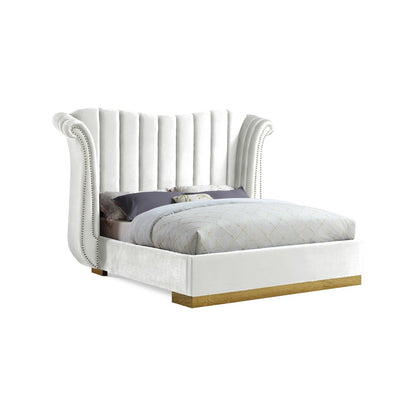Flora White Velvet Queen Bed