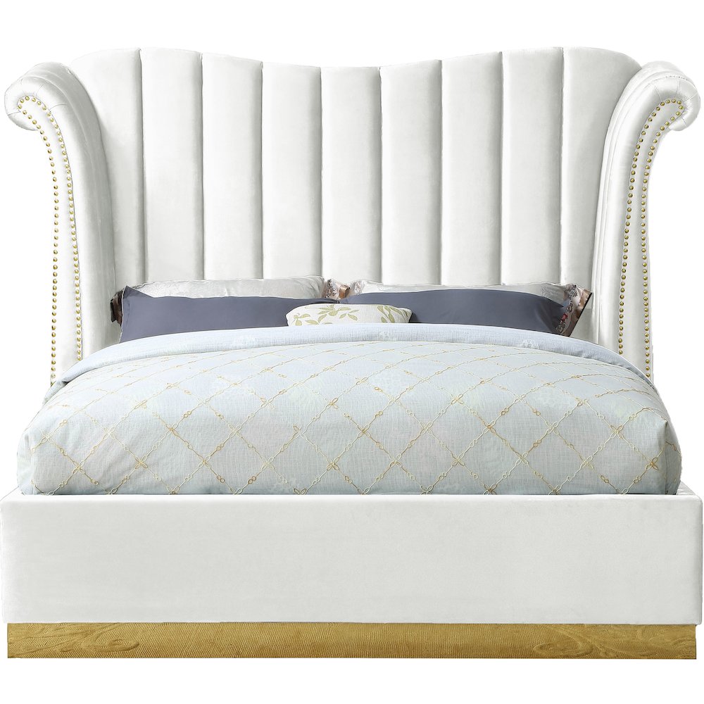 Flora White Velvet Queen Bed