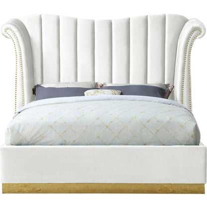 Flora White Velvet Queen Bed