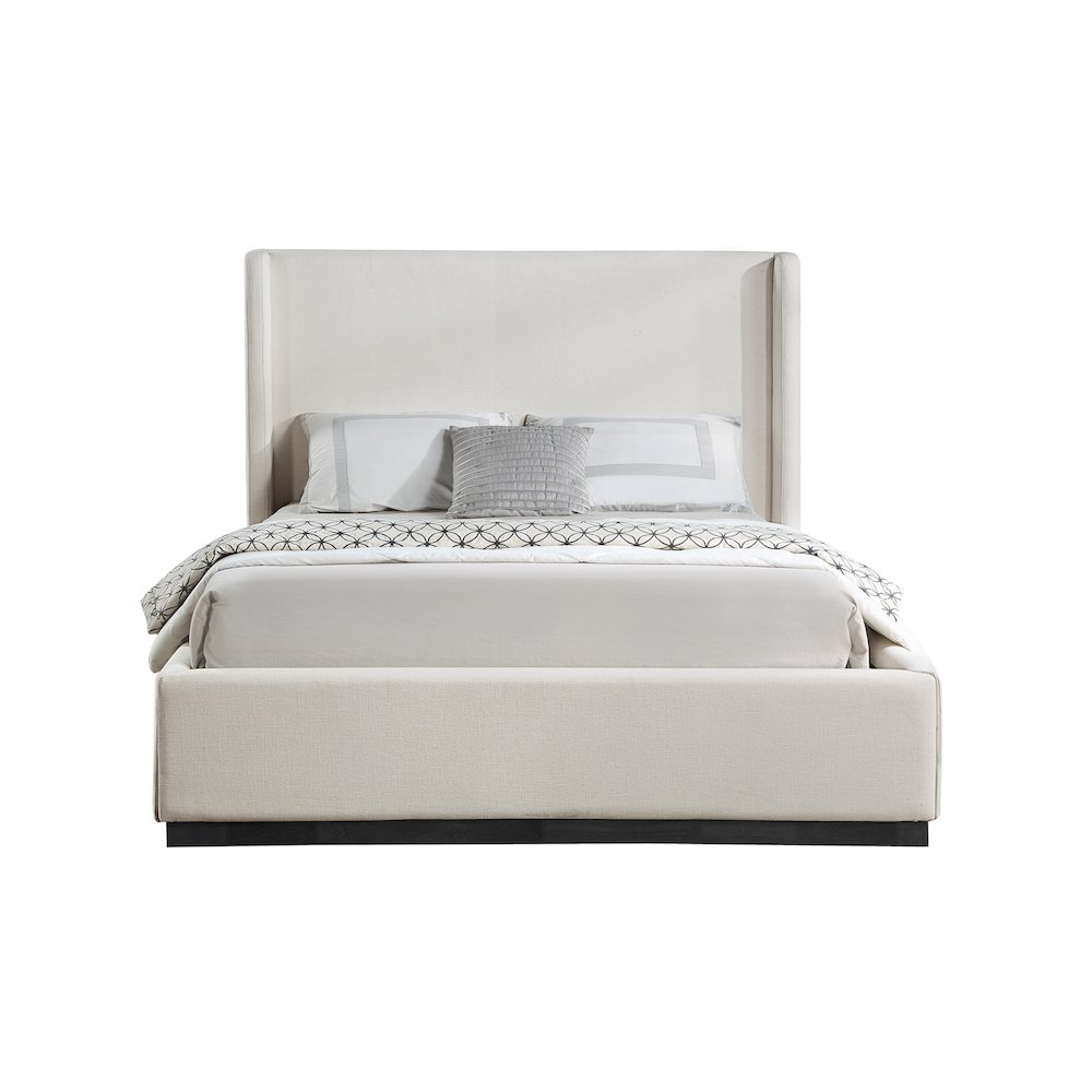 Flynn Beige Linen Textured Fabric Queen Bed