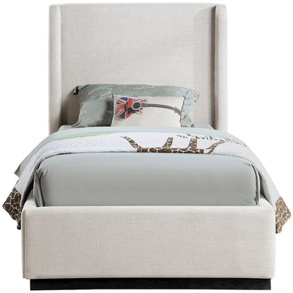 Flynn Beige Linen Textured Fabric Twin Bed