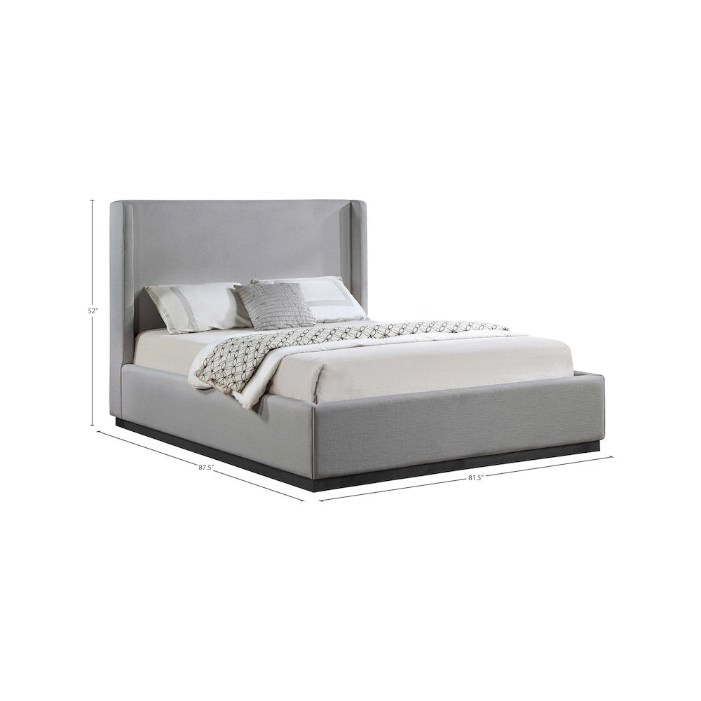 Flynn Grey Linen Textured Fabric King Bed
