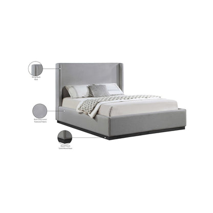 Flynn Grey Linen Textured Fabric Queen Bed