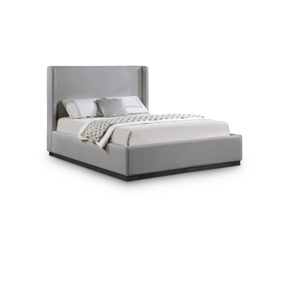 Flynn Grey Linen Textured Fabric Queen Bed
