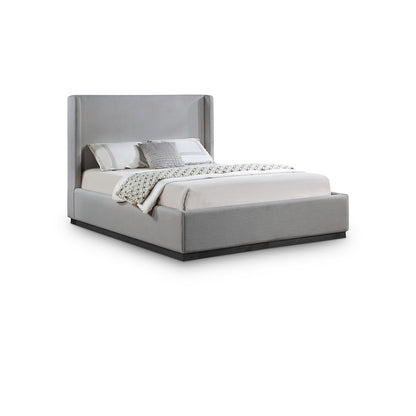 Flynn Grey Linen Textured Fabric Queen Bed