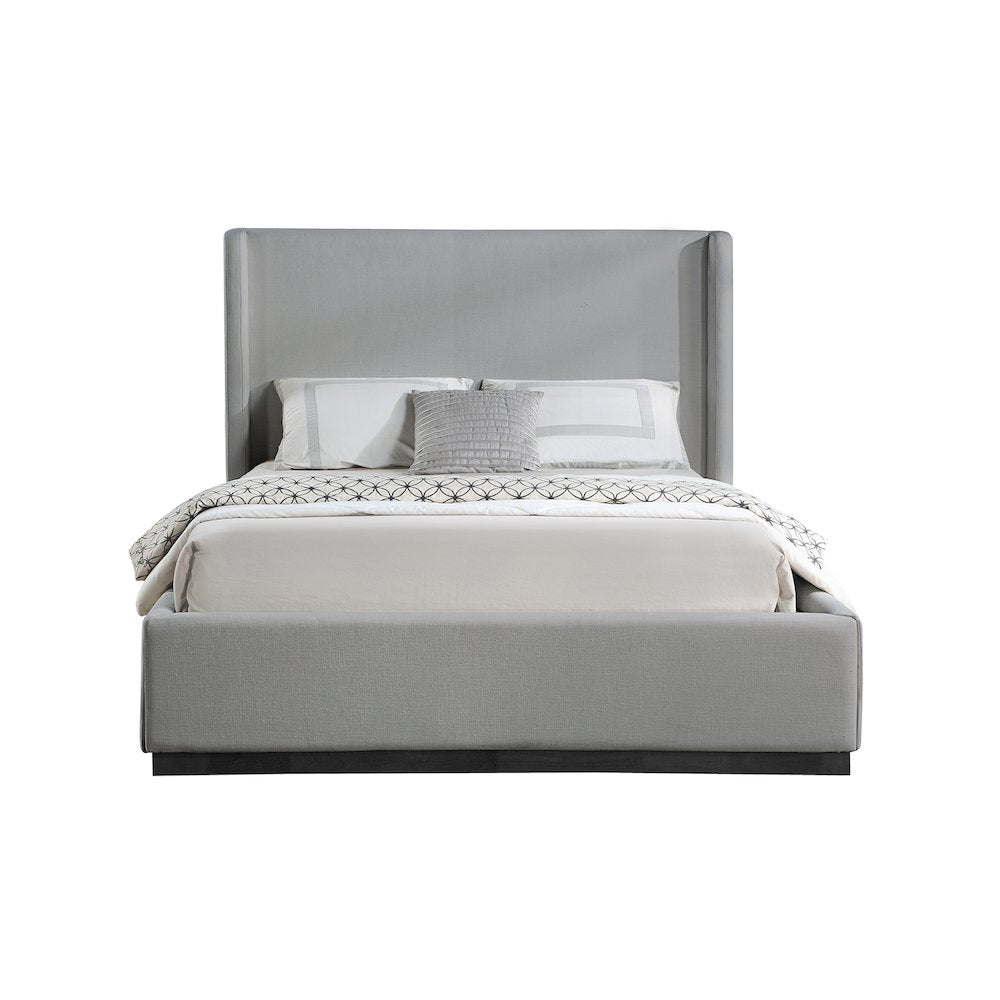 Flynn Grey Linen Textured Fabric Queen Bed