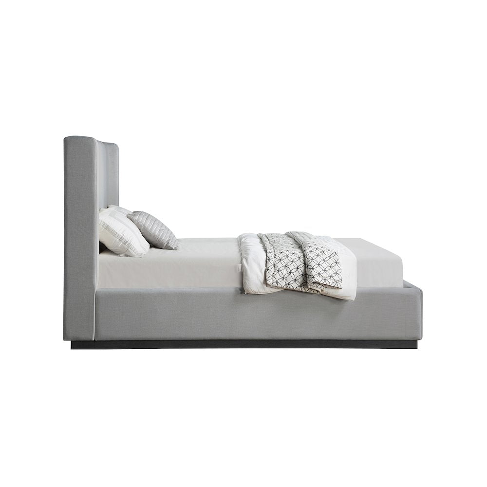Flynn Grey Linen Textured Fabric Queen Bed