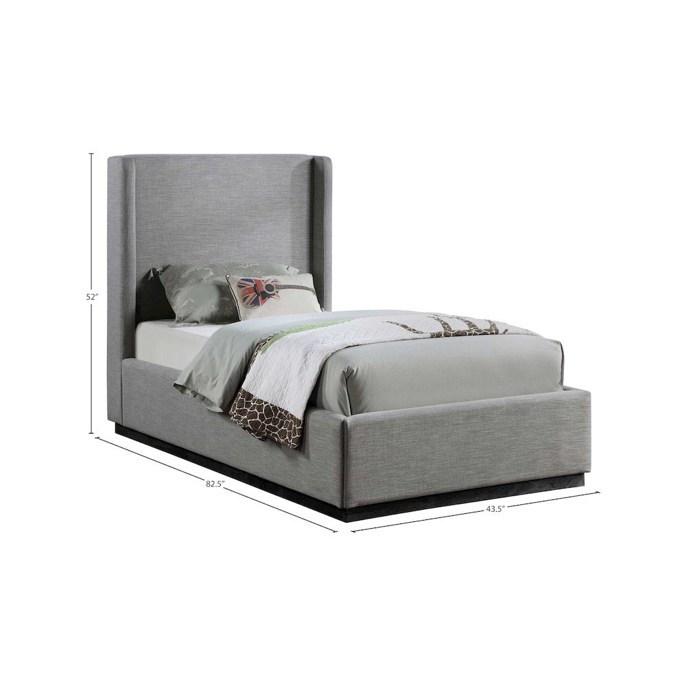 Flynn Grey Linen Textured Fabric Twin Bed