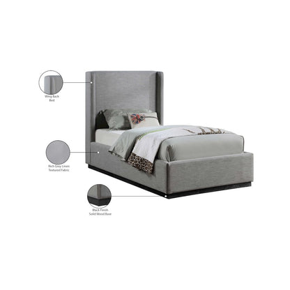 Flynn Grey Linen Textured Fabric Twin Bed