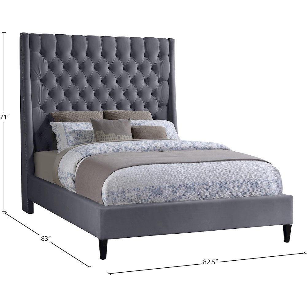 Fritz Grey Velvet King Bed