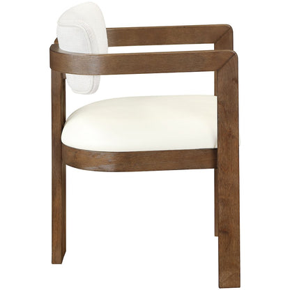 Ravina Cream Vegan Leather and Linen Fabric Upholstered Dining Chair, Set of 2