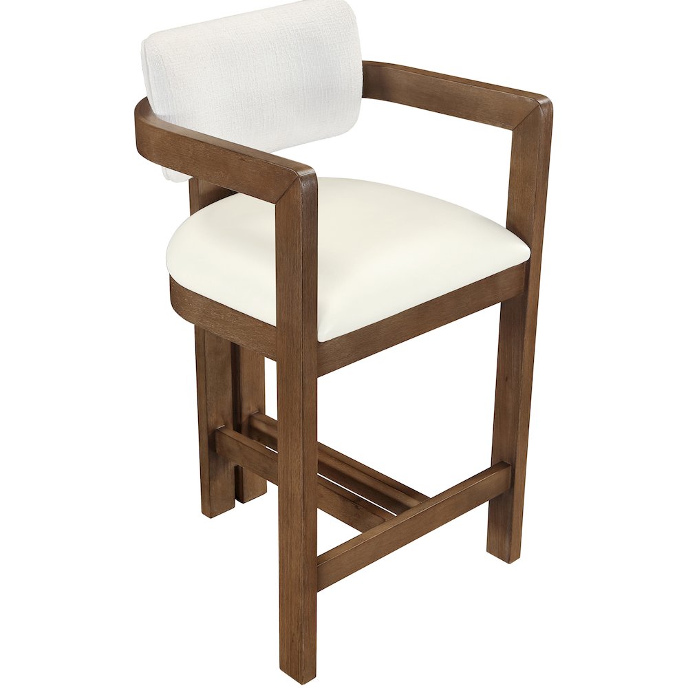 Ravina Cream Vegan Leather and Linen Textured Fabric Upholstered Counter Stool