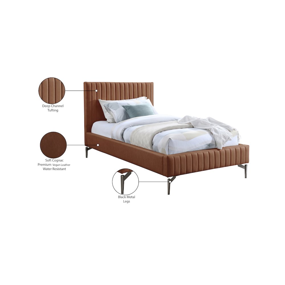 Gallo Cognac Vegan Leather Twin Bed