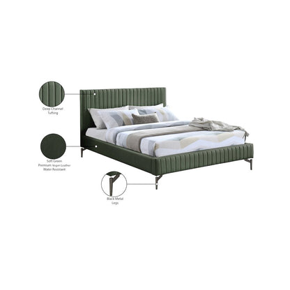 Gallo Green Vegan Leather Queen Bed