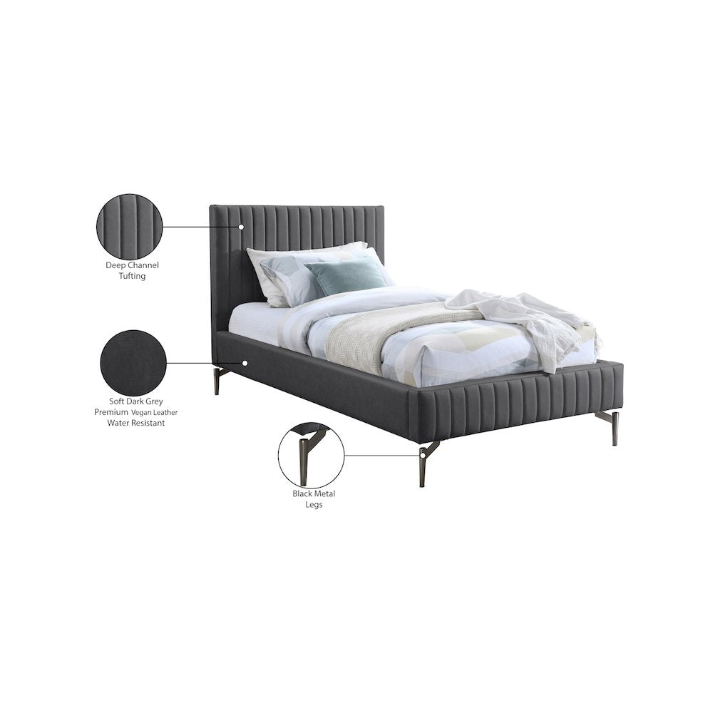 Gallo Dark Grey Vegan Leather Twin Bed
